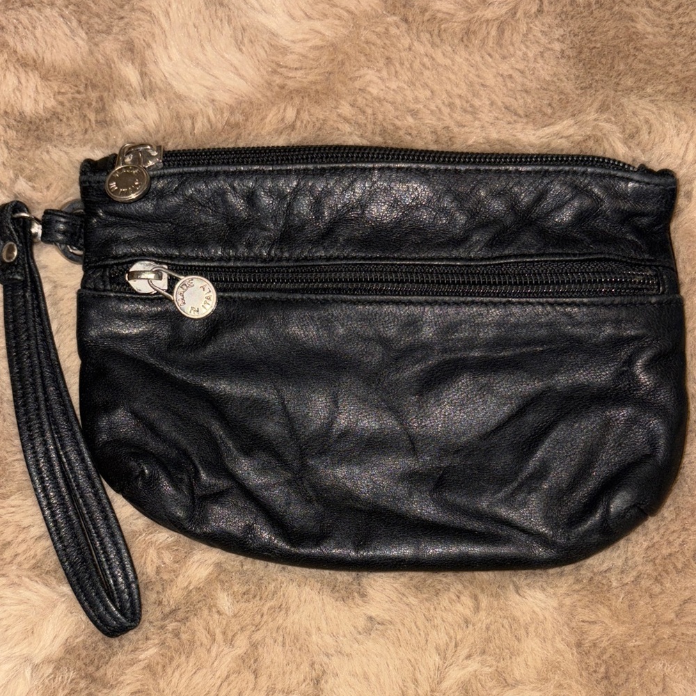 Elegant Black Italian Leather Wristlet